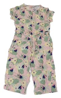 Růžový puntíkatý lehký culottes overal s tukany a listy Lily & Dan
