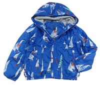 Modrá šusťáková podzimní bunda s plachetnicemi a kapucí Next