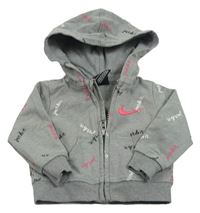 Šedá vzorovaná propínací mikina s logem a kapucí Nike