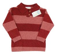 Růžovo-červený pruhovaný vlněný svetr s límečkem Primark