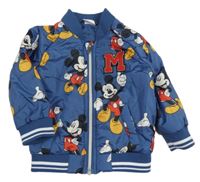 Tmavomodrá šusťáková zateplená bunda s Mickeym Disney