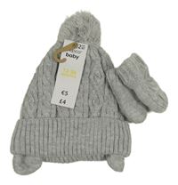 Nové - 2 set - šedá vzorovaná podšitá čepice + rukavice Primark