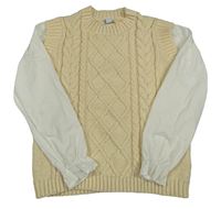 Smetanová vzorovaná svetrová vesta s bílými lehkými rukávy Primark