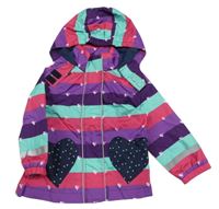 Růžovo-fialovo-zelená pruhovaná šusťáková jarní bunda s kapucí Topomini