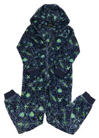 Tmavomodrá vzorovaná chlupatá kombinéza s kapucí - Minecraft