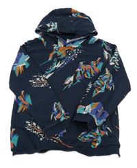 Tmavomodrá vzorovaná mikina s kapucí Tu