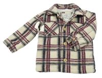 Smetanovo-vínová kostkovaná zateplená košilová bunda George