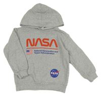 Šedá melírovaná mikina s nápisem a kapucí - Nasa H&M