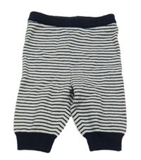 Tmavomodro-šedé pruhované pletené tepláky