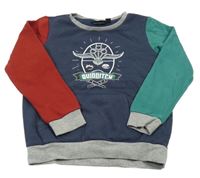 Tmavomodro-zeleno-vínová mikina s potiskem - Harry Potter