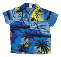 Modro-žlutá košile s černými palmami 