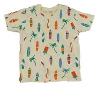 Smetanové trčko se surfy a palmami Primark