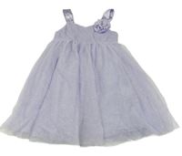 Lila tylové třpytivé šaty s květinou H&M