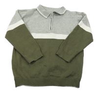 Šedo-khaki lehký svetr s límečkem 