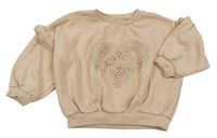 Pudrová oversize mikina se srdcem a volánky na rukávech Matalan