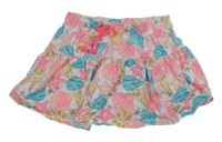 Bílo-růžovo-modrá sukně s mušlemi a všitými kraťasy 