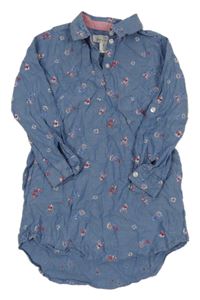 Modré květované košilové šaty s límečkem H&M
