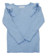 Světlemodrý žebrovaný lehký svetr s volánky Primark