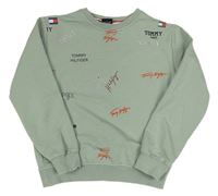 Zelená mikina s nápisy a kamínky Tommy Hilfiger