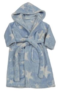 Světlemodro-bílý plyšový župan s hvězdami a kapucí M&S