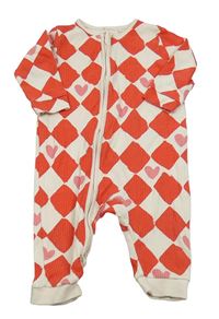 Bílo-červeno-růžový žebrovaný károvaný overal se srdíčky Next