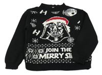 Černo-bílý svetr s nápisem a Darth Vderem - Satr Wars