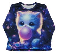 Tmavomodré triko s kočičkou 