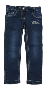 Tmavomodré teplákové skinny rifle s nápisem Pocopiano