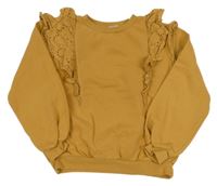 Hořčicová mikina s volánky s madeirou H&M