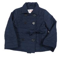 Tmavomodrý šusťákový zateplený kabátek s páskem 