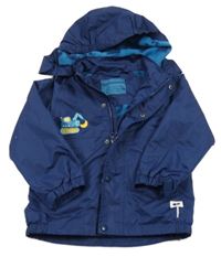 Tmavomodrá šusťáková jarní lehce zateplená bunda s bagrem a kapucí Impidimpi