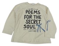 Smetanové triko s nápisy a mašlemi Zara