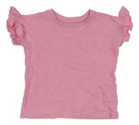 Světlerůžové žebrované tričko s volánky Primark