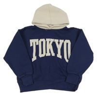 Tmavomodro-béžová crop mikina s nápisem a kapucí Zara