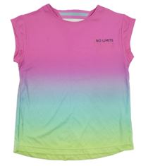 Růžovo-modro-zelené ombré sportovní tričko s nápisem 