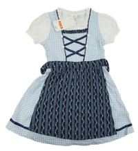 Nové - Bílo-modro-světlemodré kostkované šaty s květy Kids
