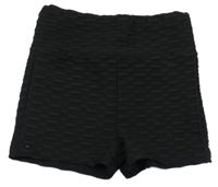 Černé žebrované elastické kraťasy Shein
