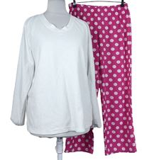 Dámské bílo-růžové puntíkované fleecové pyžamo zn. F&F