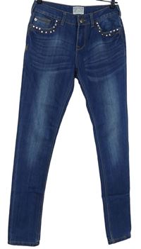 Dámské modré skinny rifle s kamínky Blonde Heritage 