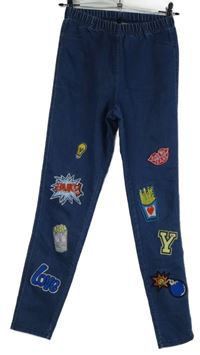 Dámské modré džegíny s nápisy Calzedonia 