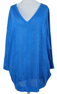 Dámský modrý třpytivý ažurový lehký svetr 