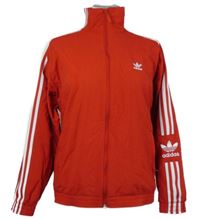 Dámská červená šusťáková sportovní bunda s pruhy Adidas 