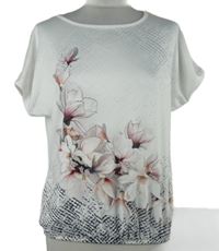 Dámské bílé balonové tričko s květy 