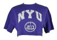 Dámské fialové crop tričko s nápisy 