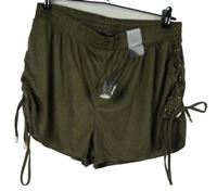 Nové - Dámské khaki semišové kraťasy se šněrováním Primark 