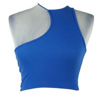 Dámský safírový žebrovaný asymetrický crop top Shein 