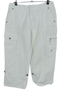 Dámské bílé plátěné capri rolovací kalhoty s kapsami Diversi 