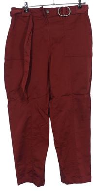 Dámské vínové plátěné kalhoty s páskem Monsoon 