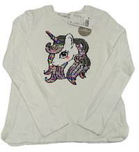Bílé triko s jednorožcem z flitrů H&M