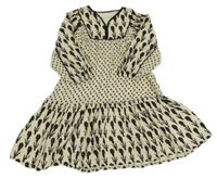 Smetanovo-černé vzorované mušelínové šaty Zara 